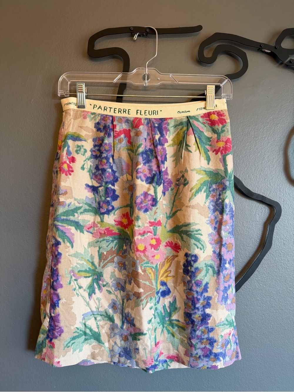 Anthropologie Floreat linen blend Floral A-Line Skirt with Pink, Purple & Green